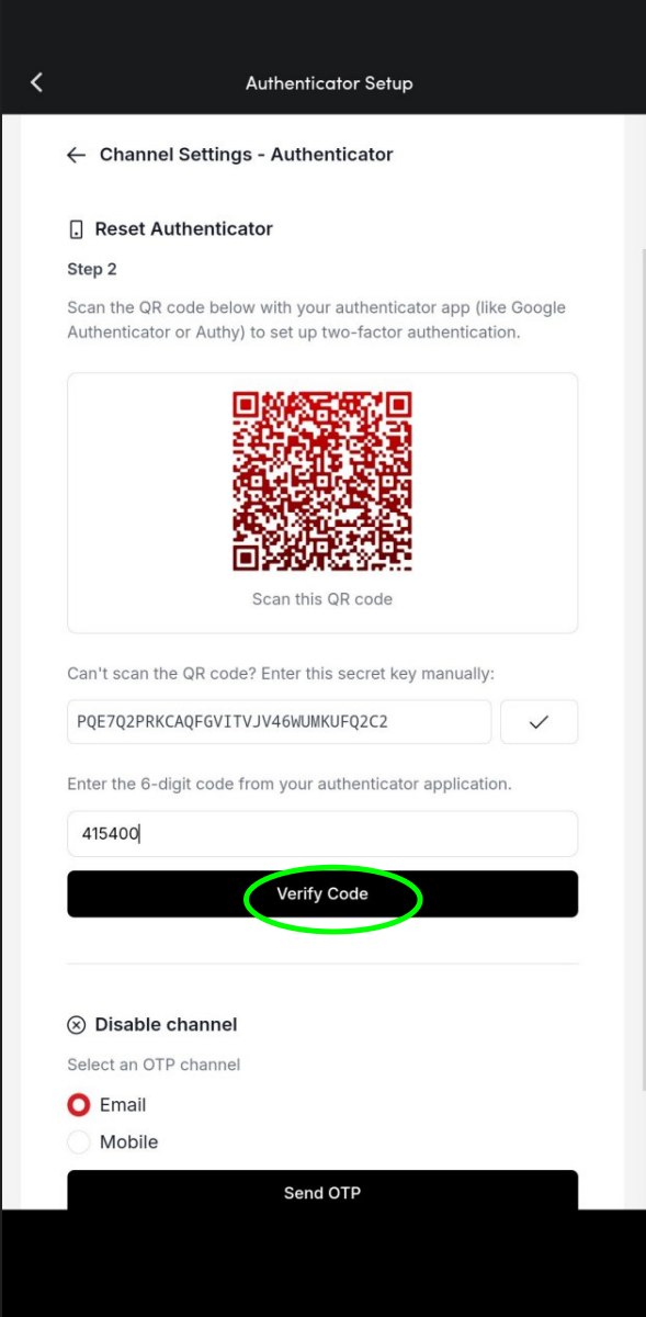BML screen with the OTP entered and the Verify Code button highlighted