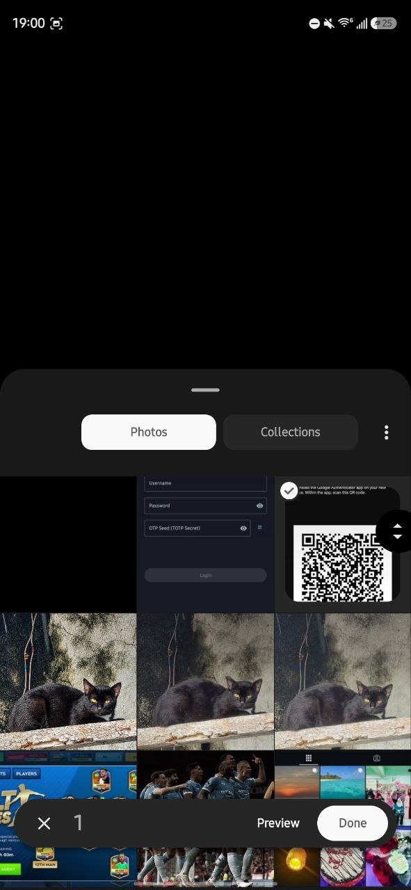 Photo picker with the QR code screenshot selected